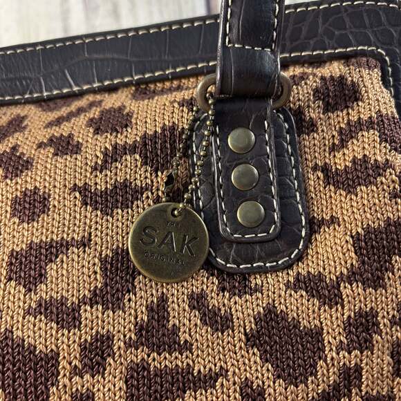 The Sak Animal Print Knit Vintage Style Purse Handbag Shoulder Bag Double Handle - Picture 6 of 11